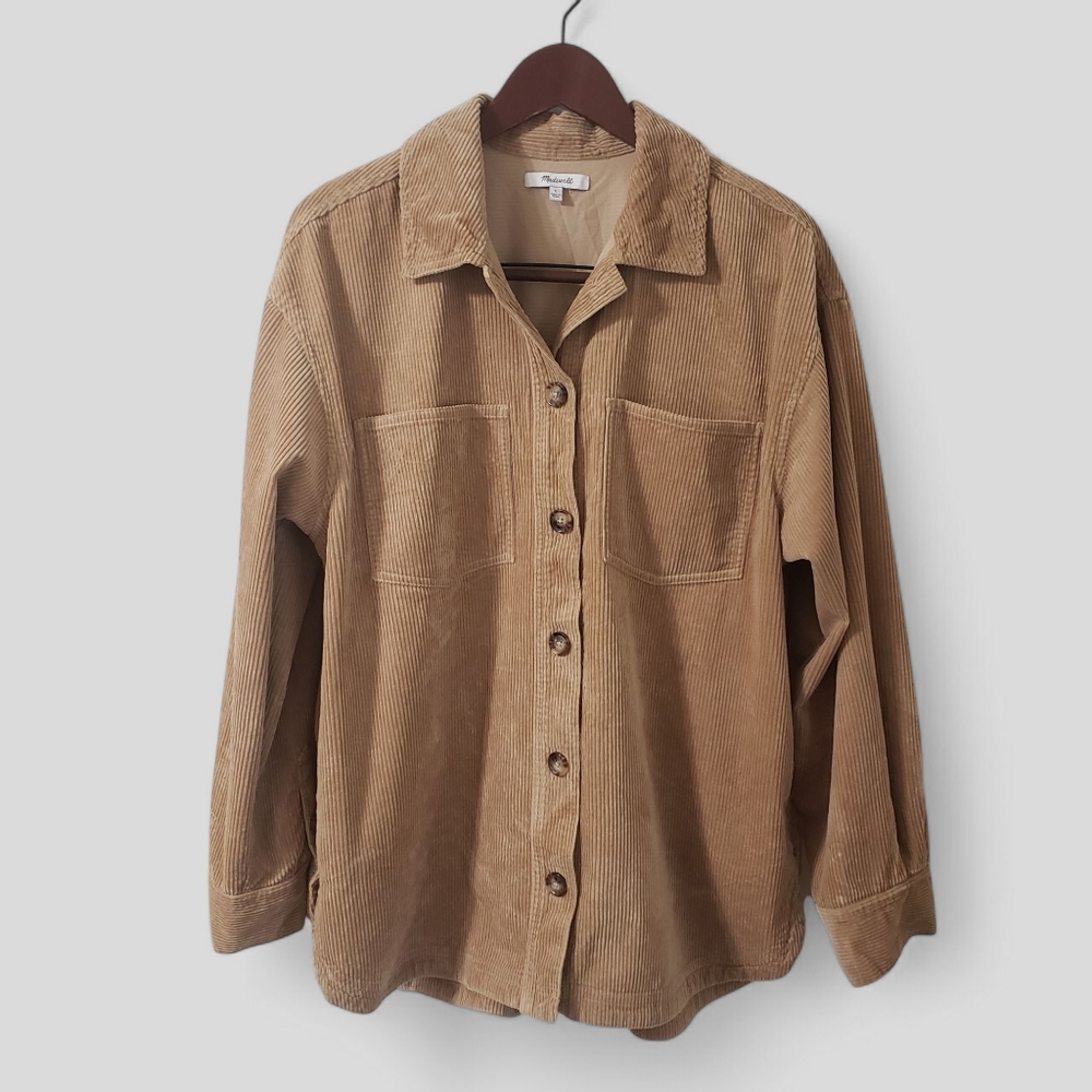 Madewell Corduroy Kentwood Oversized Shirt Tail Jacket Shacket Large Tan Pockets - Picture 1 of 14